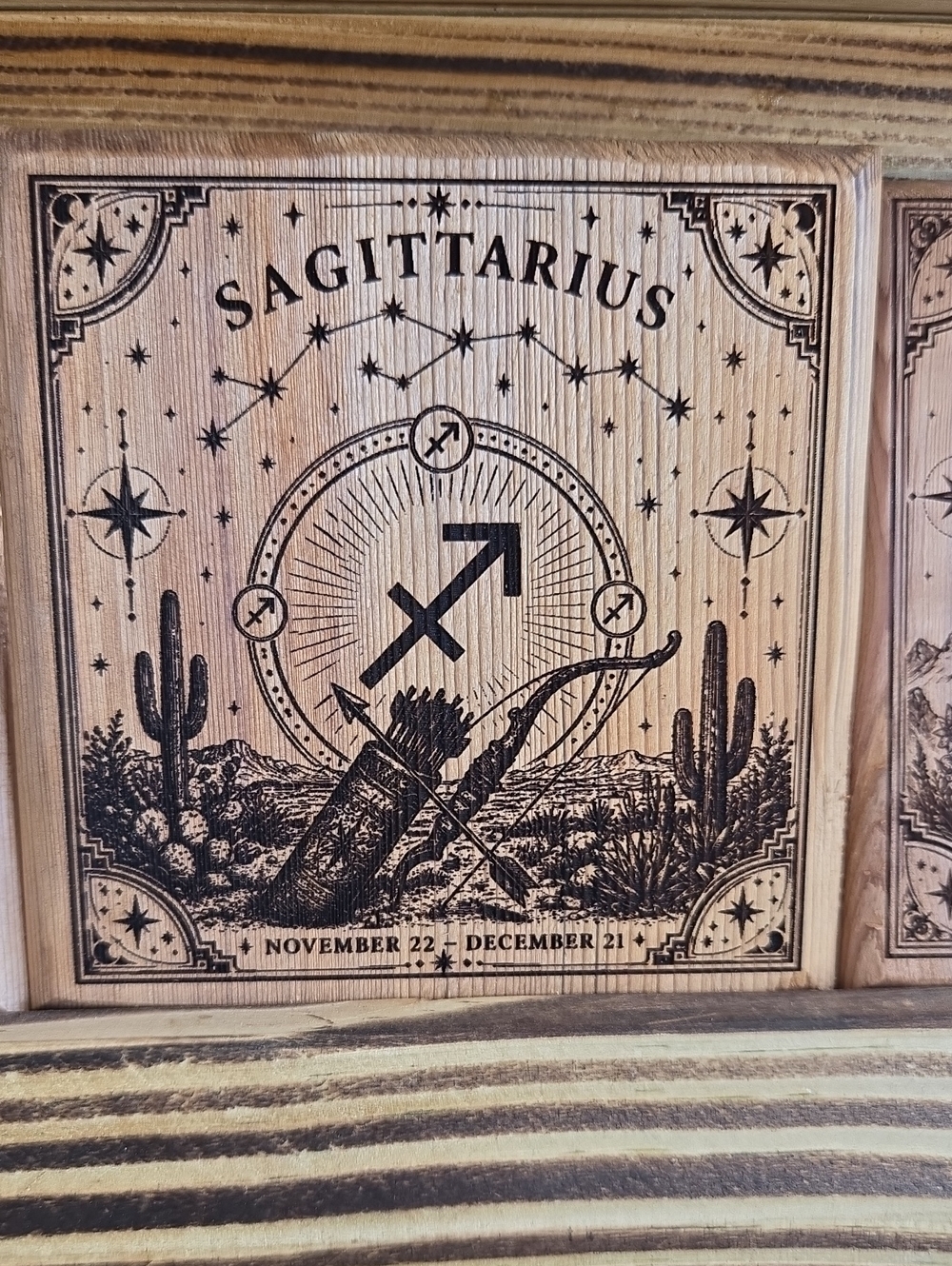 Sagittarius Wood Zodiac Plaque Coaster - Natural Wood